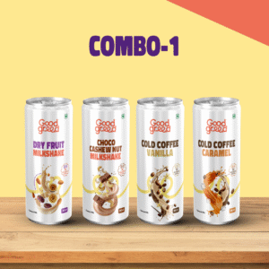 <p> Dry Fruit Milk Shake 180ML, Choco Cashew Nut Milk Shake, Cold Coffee Vanilla 180ML and Cold Coffee Caramel 180ML</p>